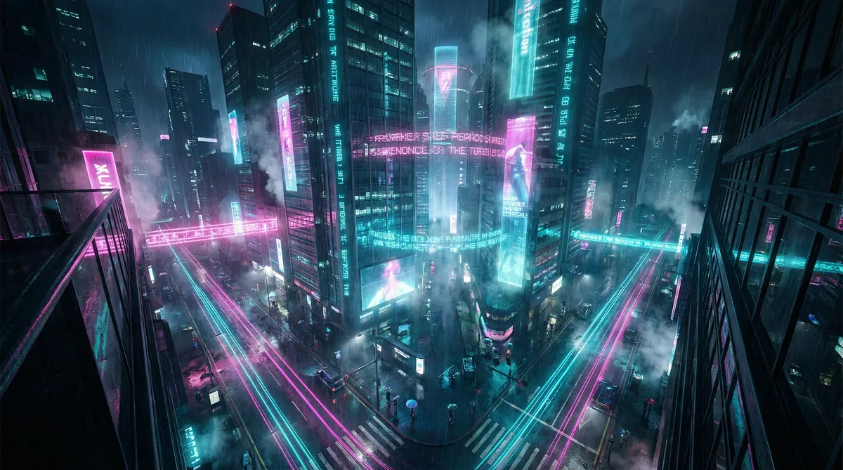 白桃少女 竖屏短剧平台首页背景 - 赛博朋克都市夜景